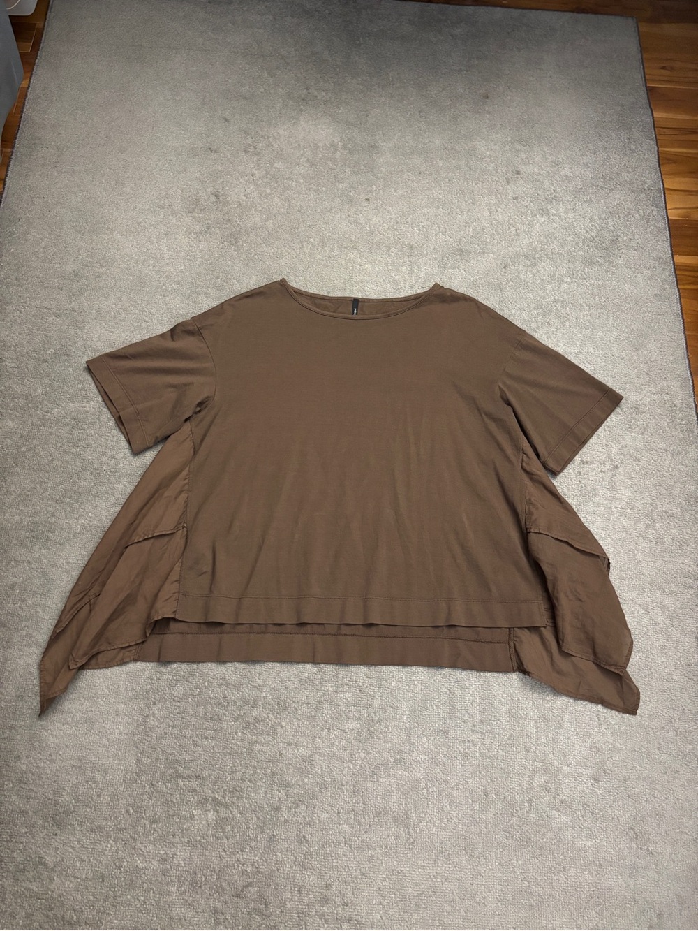 Pier Antonio Gaspari Short Sleeve Oversized Drapey Blouse Top Brown